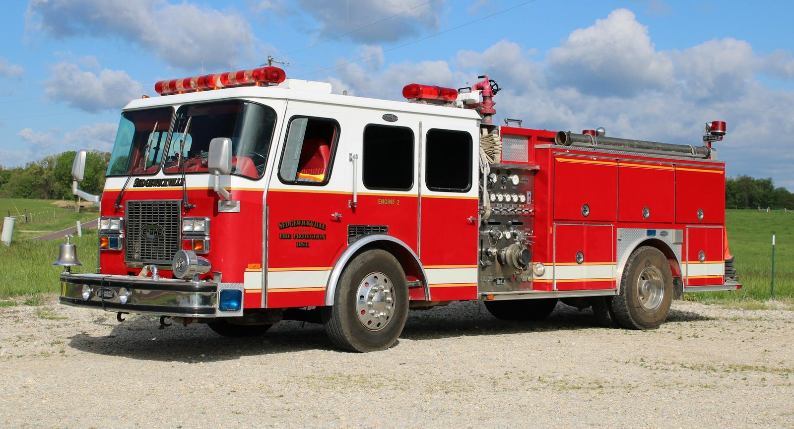A fire engine, labeled as engine 2